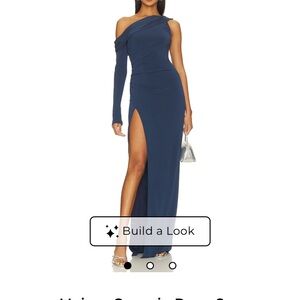 Katie May One-Shoulder Navy Gown